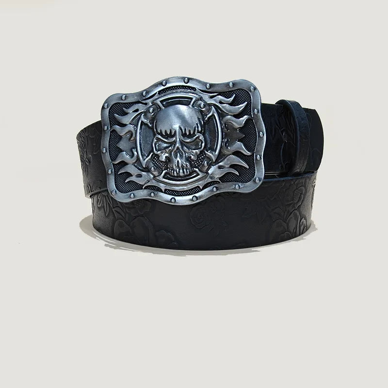 Punk Skull Plus Size Leather Belt For Women and Men Harajuku Gothic Y2K Embossed Skeleton Hand Decoration Halloween Accessories