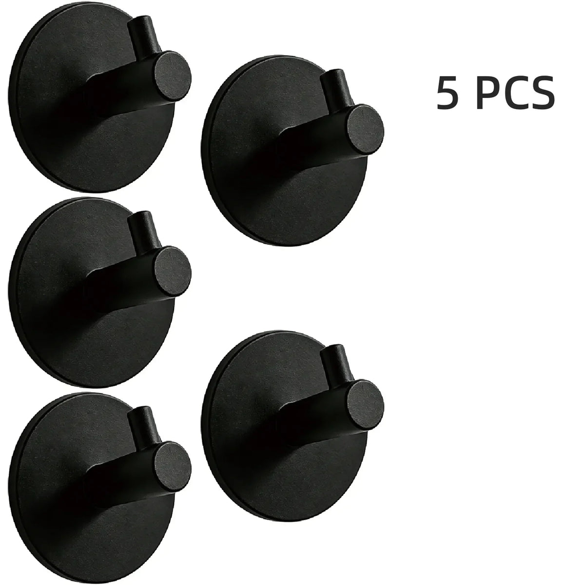 5 PCS Matte Black ABS Adhesive Wall Hooks Waterproof No Drill Heavy Duty Towel Hooks for Bathroom Shower Home Hanging