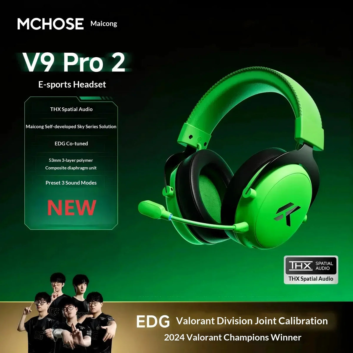 MCHOSE V9 Pro2 Gaming Headset, Over-Ear Quad-Mode Wireless Bluetooth Headphones for PC with Microphone (Delta Style)