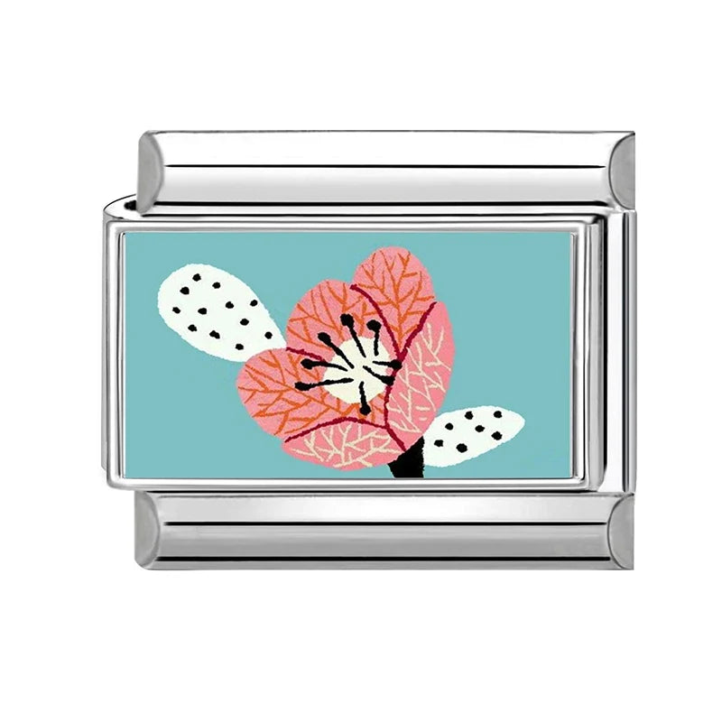 Wholesale 2026 Fashion Cute Cow Flowers Field Fish Bag Charm Italian Links Fit 9mm Bracelet Stainless Steel Making DIY Jewelry