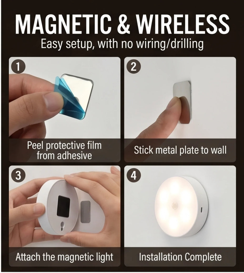 Warm LED Night Light with Motion Sensor USB Rechargeable Wireless Lamp for Cabinet Wardrobe Staircase Closet Lighting