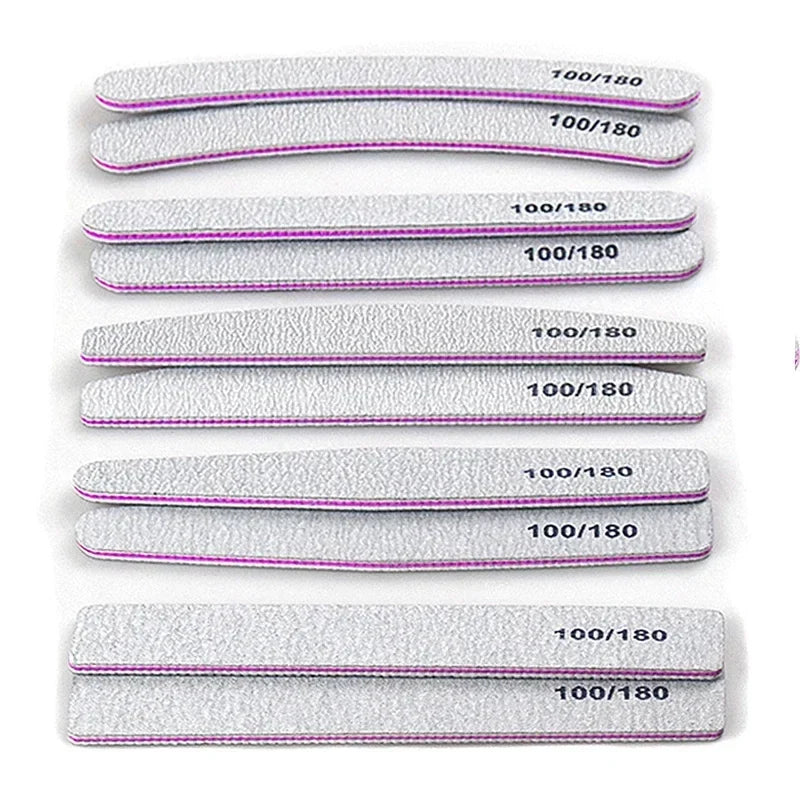 1-10Pcs Nail File Buffer 100/180 Grit Half Moon Nail Files Double Side Sandpaper Sanding Grinding Gel Nail Polish Manicure Tool