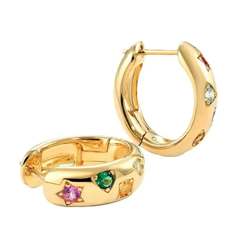 Elegant Colorful Zircon Hoop Earrings Piercing Woman Accesories 2025 Exquisite Round Stainless Steel Earrings Party Jewelry Gift