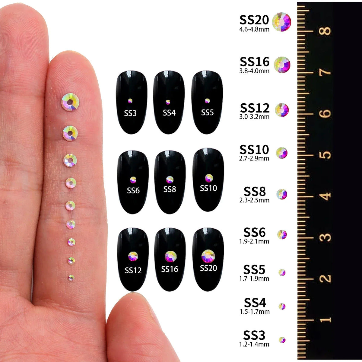 1440Pcs Mix Size Mocha Opal Series Glass Rhinestone Flatback Glitter Stones Glue On Rhinestone for DIY Nail Art Decoration