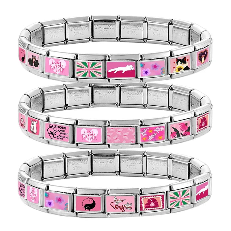 New 2026 Women's Fashion Caution You Might fall in love Me Italian Charms Links Fit 9mm Stainless Steel Bracelet Making Jewelrys