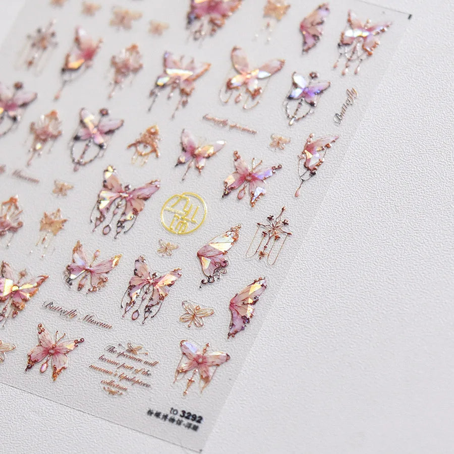 Jelly Nail Stickers Shiny Charming Butterfly Self Adhesive Nail Art Stickers Ribbon Butterfly Nails 3D Decorations Stickers DIY
