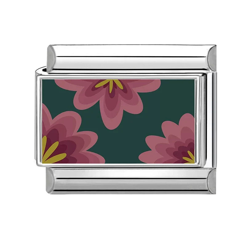 Fashion Colored Color Charms Flowers Lycoris Radiata Italian Link Fit 9mm Stainless Steel Bracelet Jewelry Making DIY Gift