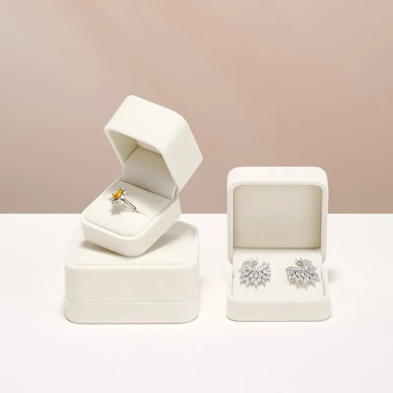 WoodTen Jewelry Box Ring Organizer White Velvet Earring Bracelet Necklace Packing Box Portable Jewelry Proposal Wedding Gift Box
