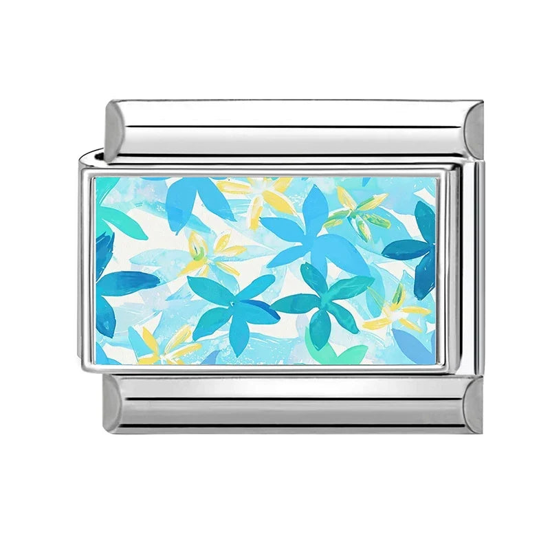 Fashion Colored Color Charms Flowers Lycoris Radiata Italian Link Fit 9mm Stainless Steel Bracelet Jewelry Making DIY Gift