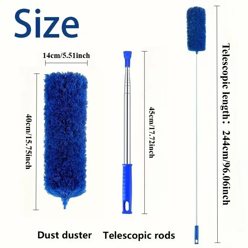 Duster with Extension Rod, Retractable Dust Brush, Microfiber Dust Brush, Reusable, Washable Ceiling Cleaning Tool