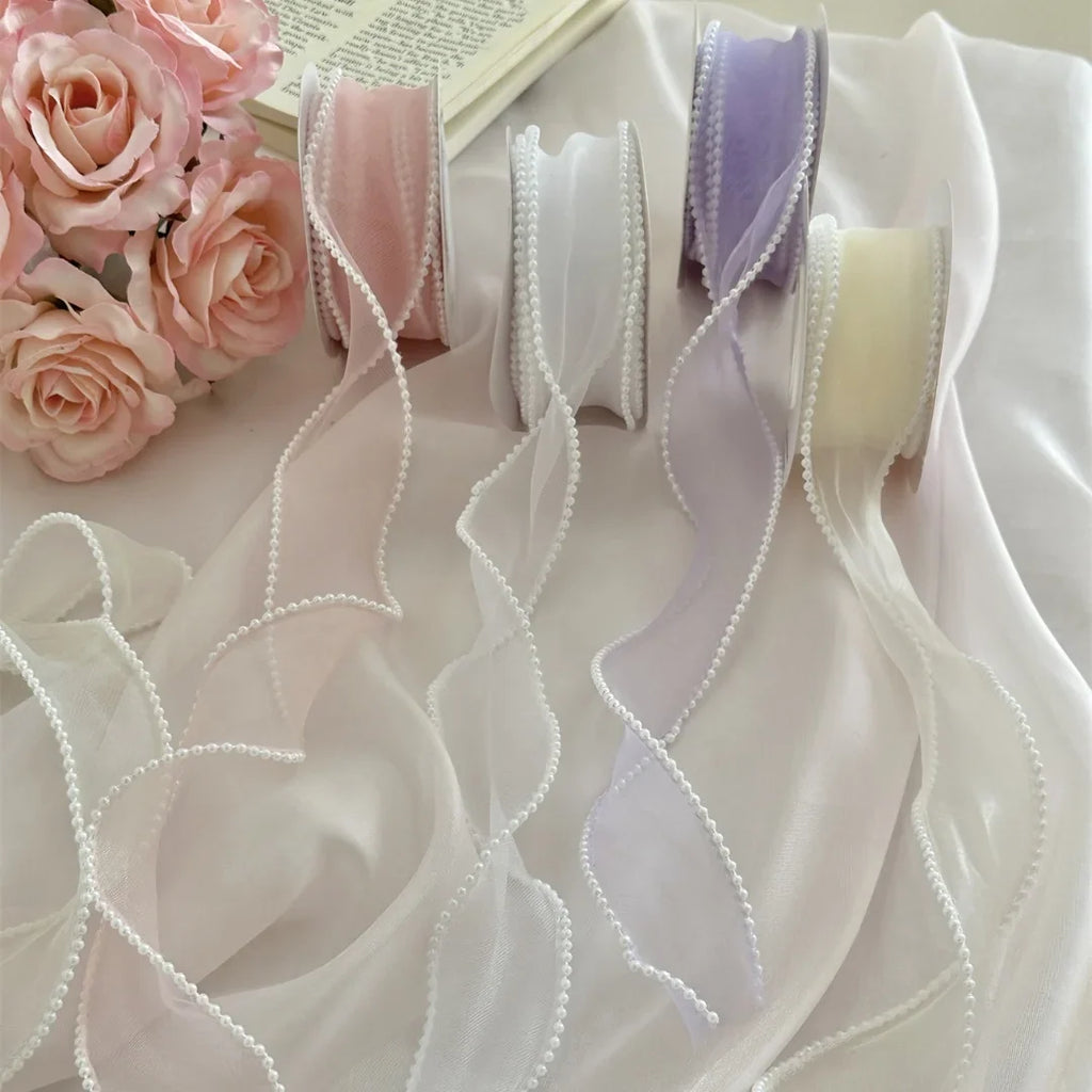 1PC Pearl-edged Fishtail Wavy Ribbon Cake Bouquet Decorative Ribbon Fairy Breath Fluttering