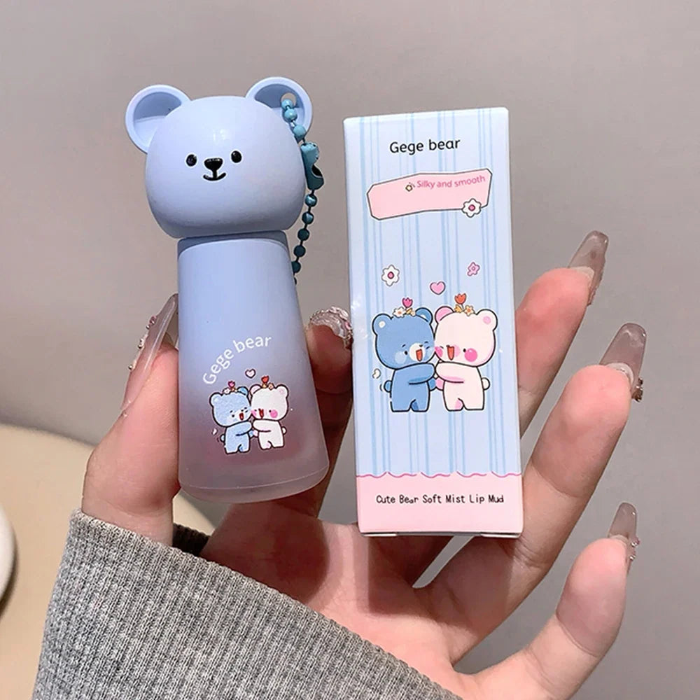 Gege Bear Cute Bear Pendant Matte Lip Glaze, Matte Velvet Lip Clay Long-lasting Color Non-drying Autum Winter Lipstick