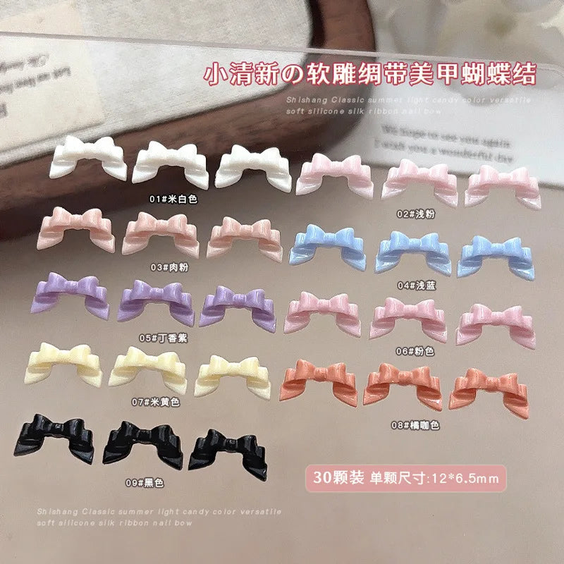 New Arrival 30PCS Soft Acrylic Bow Nail Art Charms Accessories Resin Parts For Nails Decoration Manicure Decor Supplies Material