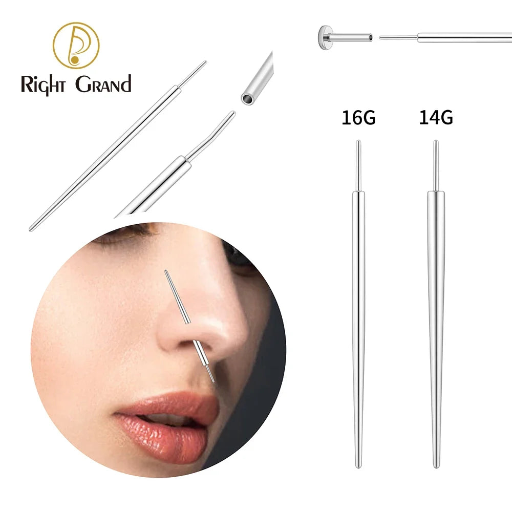Right Grand ASTM F136 Titanium Threadless Labret Insertion Pin Self Piercing Taper Guide Needle Tool for 14/16G Push Back Post