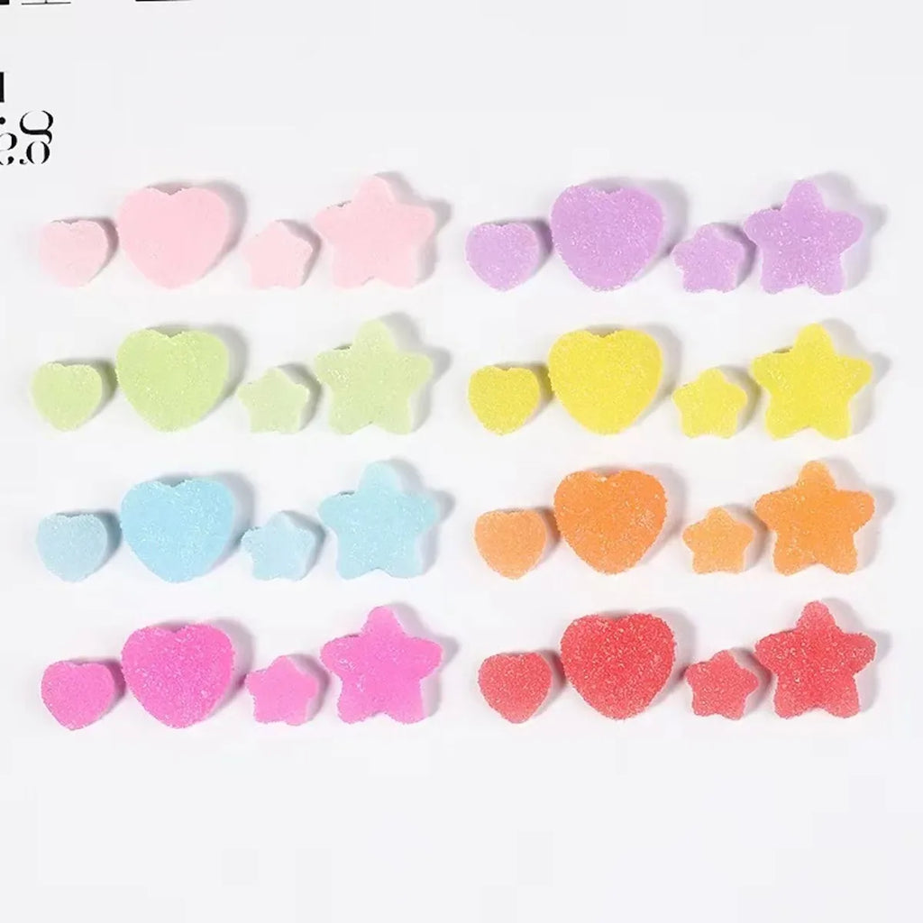 50pcs Slime Gradient Star Heart Nail Charms Mixed Candy Resin Charm Jelly Cabochon Mini Clay Polymer Slime Beads Nail Decoration