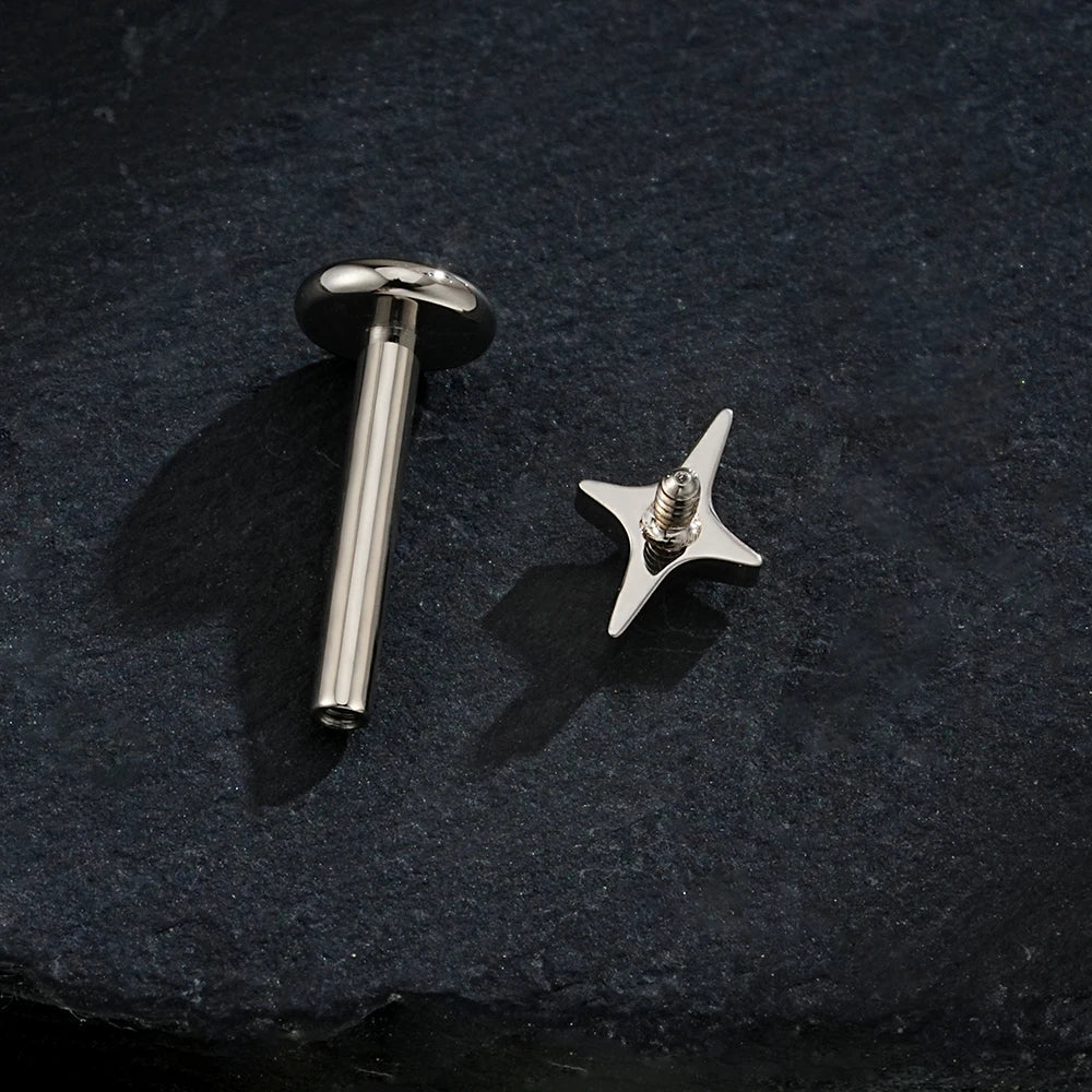 Right Grand ASTM F136 Titanium Four Point Star Flat Back Stud 16G Tiny CZ Cartilage Earring Helix Tragus Nose Piercing Jewelry