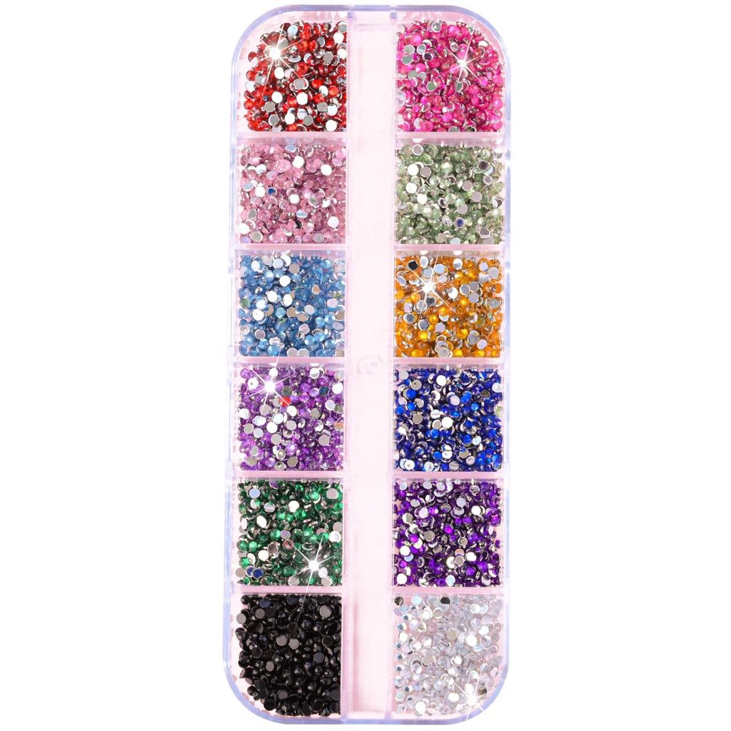 12Grids Colorful Mixed Glitter Nail Rhinestones Sparkly 2mm Mini Acrylic Flatback Diamonds Pink/Clear/Green Gems Manicure Parts