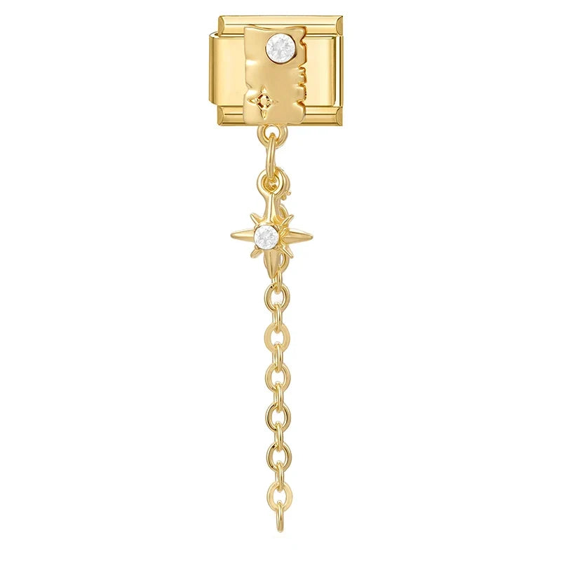 Fashion Dreamy Luxury Gold Color Series Red Heart Bows Zircon  Italian Charms Fit 9mm Stainless Steel Women Bracelet DIY Jewelry