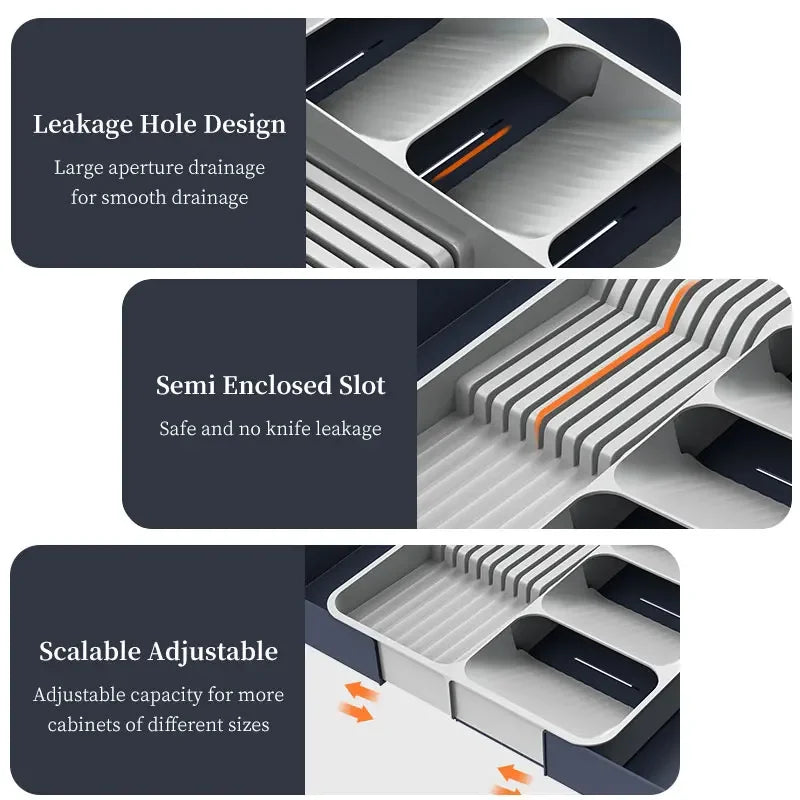 Expandable Silverware Organizer for Drawer with Knife Holder Kitchen Utensil Knife Drawer Organizer Cutlery Organizer in Drawer
