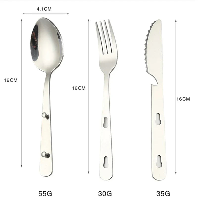 【Ja】Travel-Friendly Foldable Utensil Set - 3pcs Stainless Steel Spoon Fork Knife, Compact for Camping & On-the-Go Meals