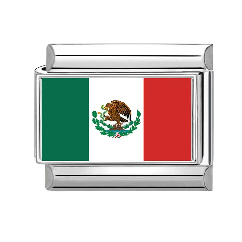 2025New Colorful World National Flag Photo Italian Charm Link Fit 9mm Women Men Bracelet Stainless Steel Jewelry Making Bead DIY