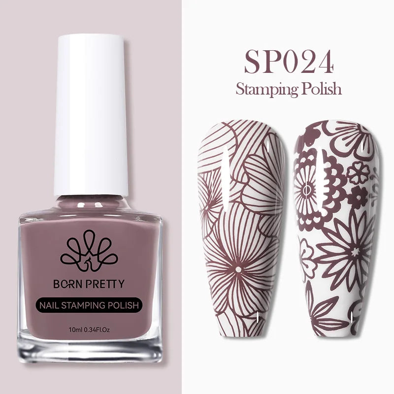 BORN PRETTY 10ml Nail Art Stamping Polish for Manicure Printing Design Black White Nail Art Varnish Need No Smudge Top Coat Oil