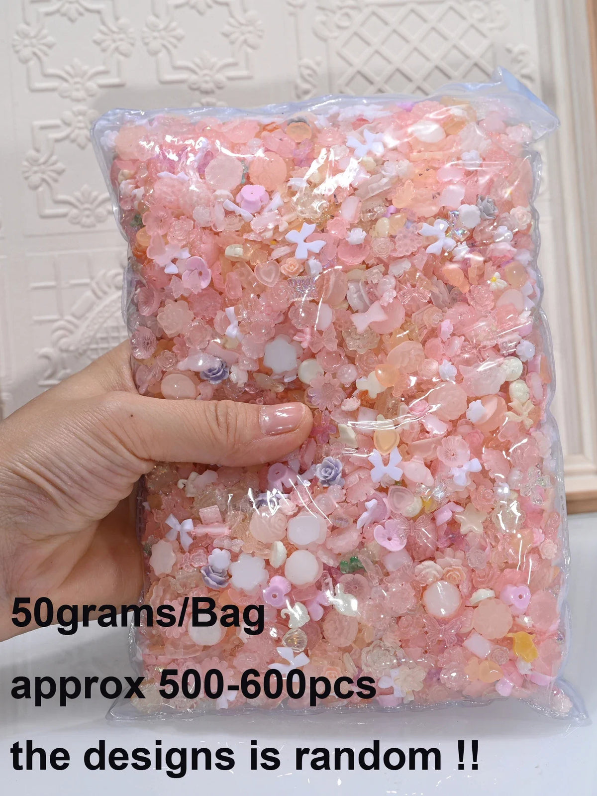50g/Bag Random Blue Mixed Bow/Flower Nail Art Charms 500-600pcs  Resin Camellia/Bowknot Nails Decoration DIY Manicure Accessorie