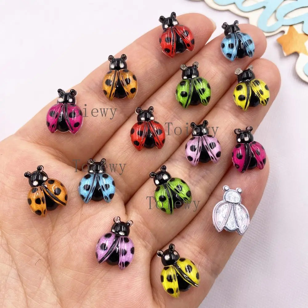 60pcs Mixed Resin Cute Colorful Beautiful Red Beetle Flat back Rhinestone Appliques DIY Wedding Scrapbook Christmas Decor Crafts
