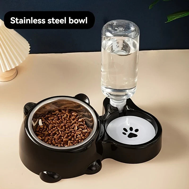 Automatic Pet Feeder and Water Dispenser, Integrated Feeding System for Cats and Dogs,No Battery or Power Needed, Slanted Mouth