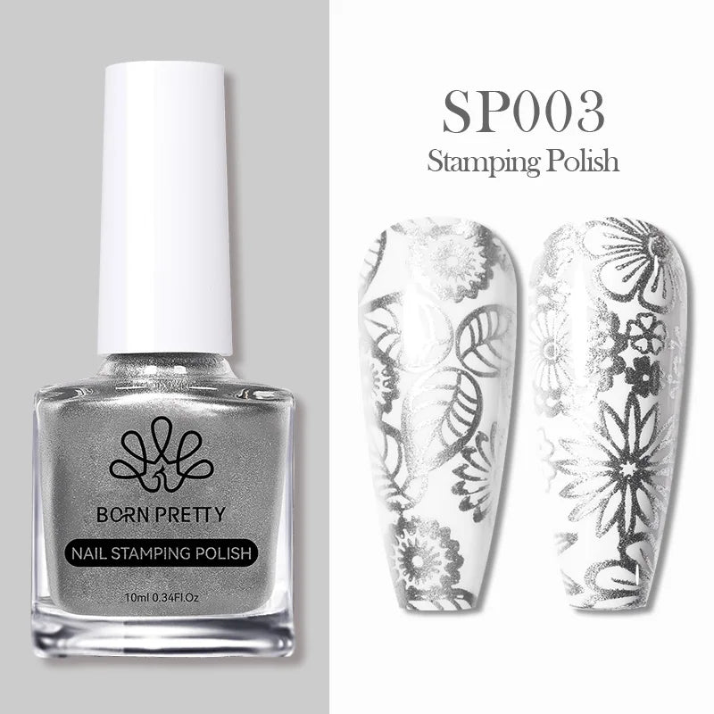 BORN PRETTY 10ml Nail Art Stamping Polish for Manicure Printing Design Black White Nail Art Varnish Need No Smudge Top Coat Oil