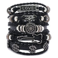 1Set Black Punk Skull & Star Shaped Alloy & Pu Leather Bracelet