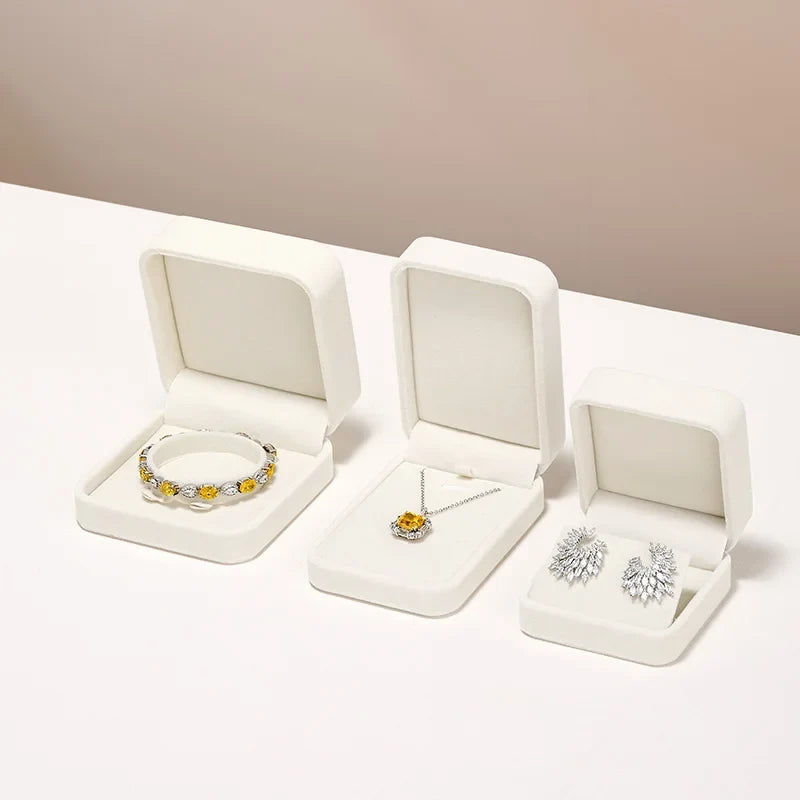 WoodTen Jewelry Box Ring Organizer White Velvet Earring Bracelet Necklace Packing Box Portable Jewelry Proposal Wedding Gift Box