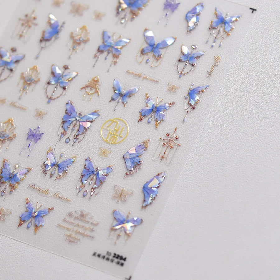 Jelly Nail Stickers Shiny Charming Butterfly Self Adhesive Nail Art Stickers Ribbon Butterfly Nails 3D Decorations Stickers DIY