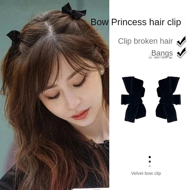 Black Red Small Velvet Bowknot Hair Claw Clips 2pcs/set Korean Princess Hair Clips with Bangs Girls‘ Headwear Hair Styling Tools