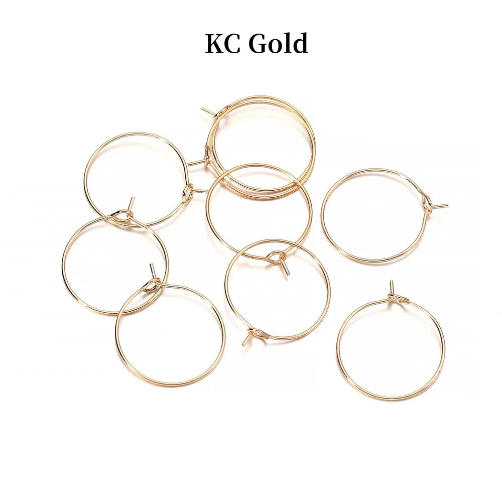 50pcs/lot 20 25 30 35 mm  KC Gold Hoops Earrings Big Circle Ear Wire Hoops Earrings Wires For DIY Jewelry Making Supplies