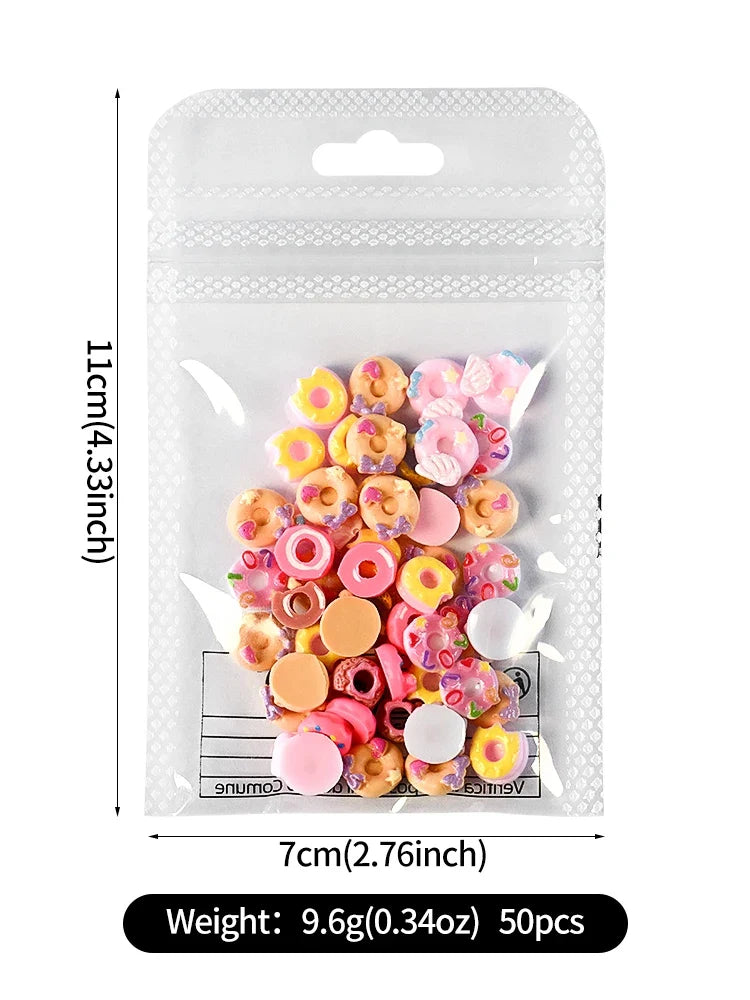 50Pcs 3D Mixed Kawaii Donuts Nail Art Charms Cartoon Dessert/Doughnut Nails Decorations for DIY Crafts Hair Manicure Accessories