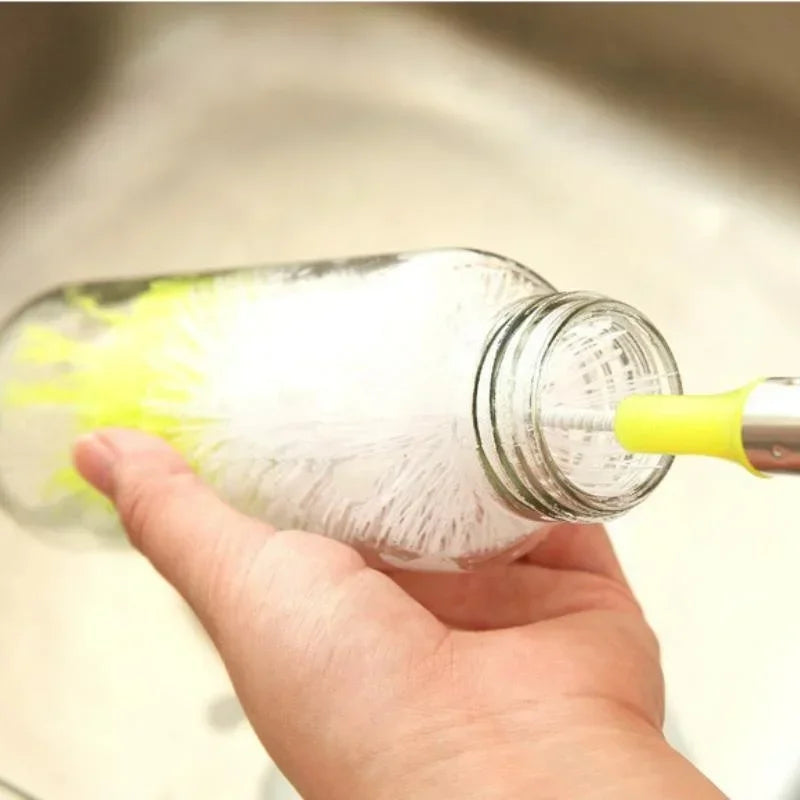 Round Head Bendable Long Handle Cup Brushes Bottle Brush Cleaning Brush Home Kitchen Gadget Random Color