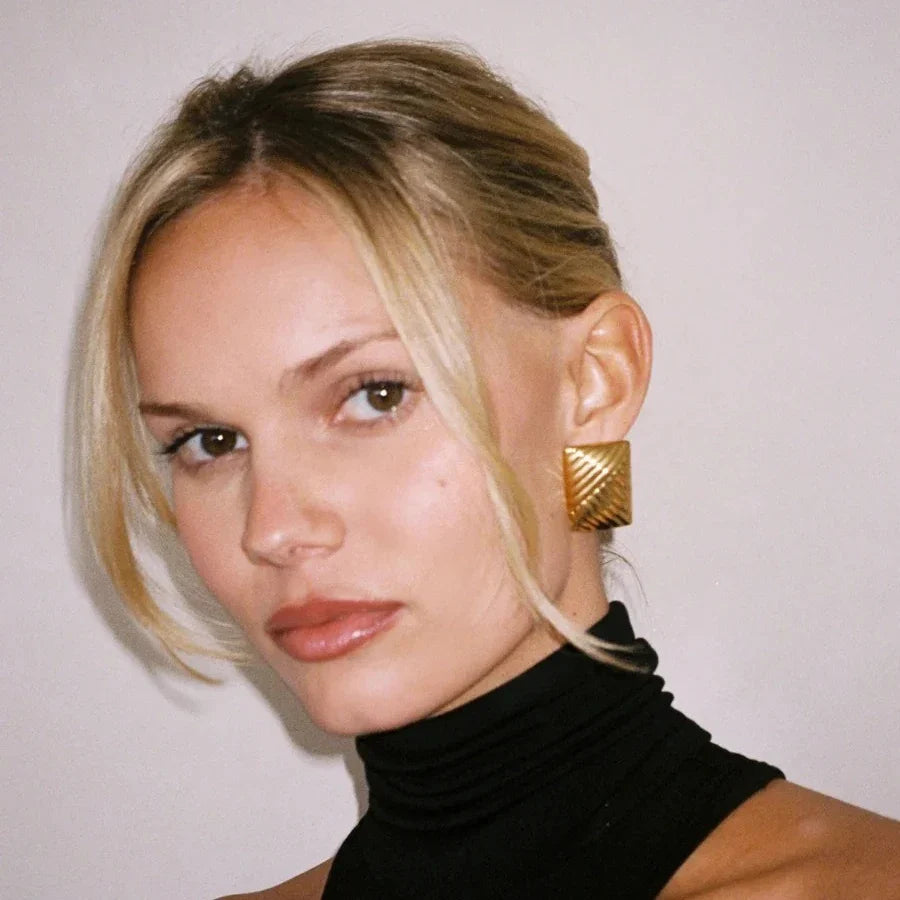 Vintage Texture Gold Plated Stainless Steel Earrings for Women Geometric Circle Twist Statement Earring Fashion Jewelry Bijoux