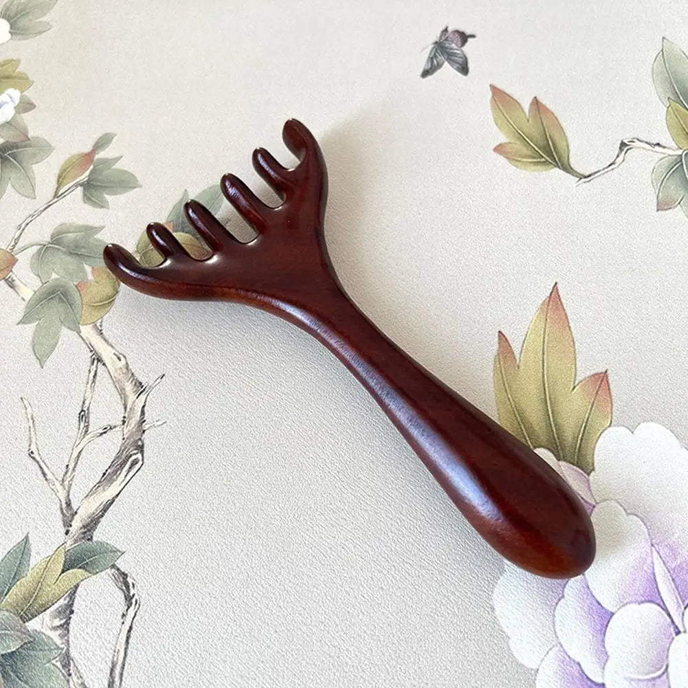 Natural Sandalwood Massage Comb Six-Claw Head Acupoint Massage Gua Sha Tool Neck Face Lifting Scraping Massager
