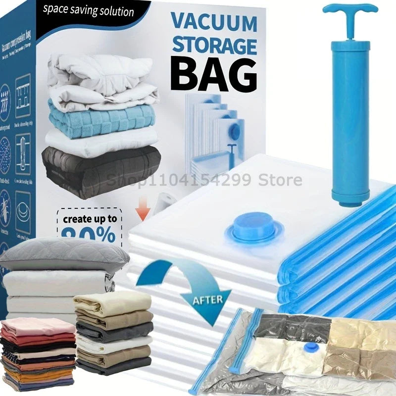 4Pcs Vacuum Storage Bags Vacuum Seal Bag Space Saving Bags for Comforters Clothes Pillow Bedding Blanket Storage or Hand Pump