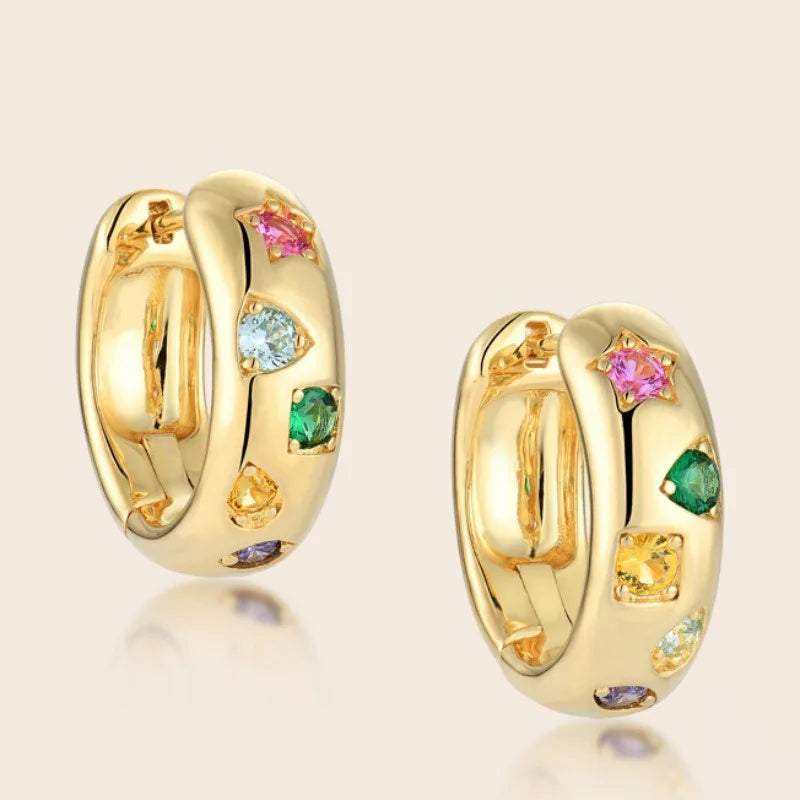 Elegant Colorful Zircon Hoop Earrings Piercing Woman Accesories 2025 Exquisite Round Stainless Steel Earrings Party Jewelry Gift