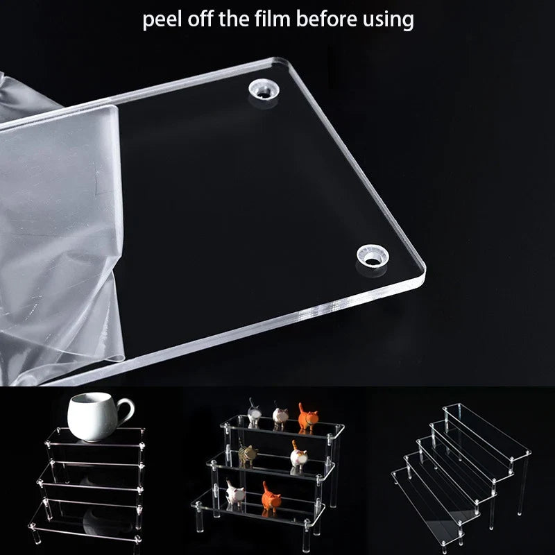 1-5 Tier Acrylic Display Risers Clear Shelf Doll Clay Figurine Display Stand for Desserts Perfume Organizer Showcase W-10