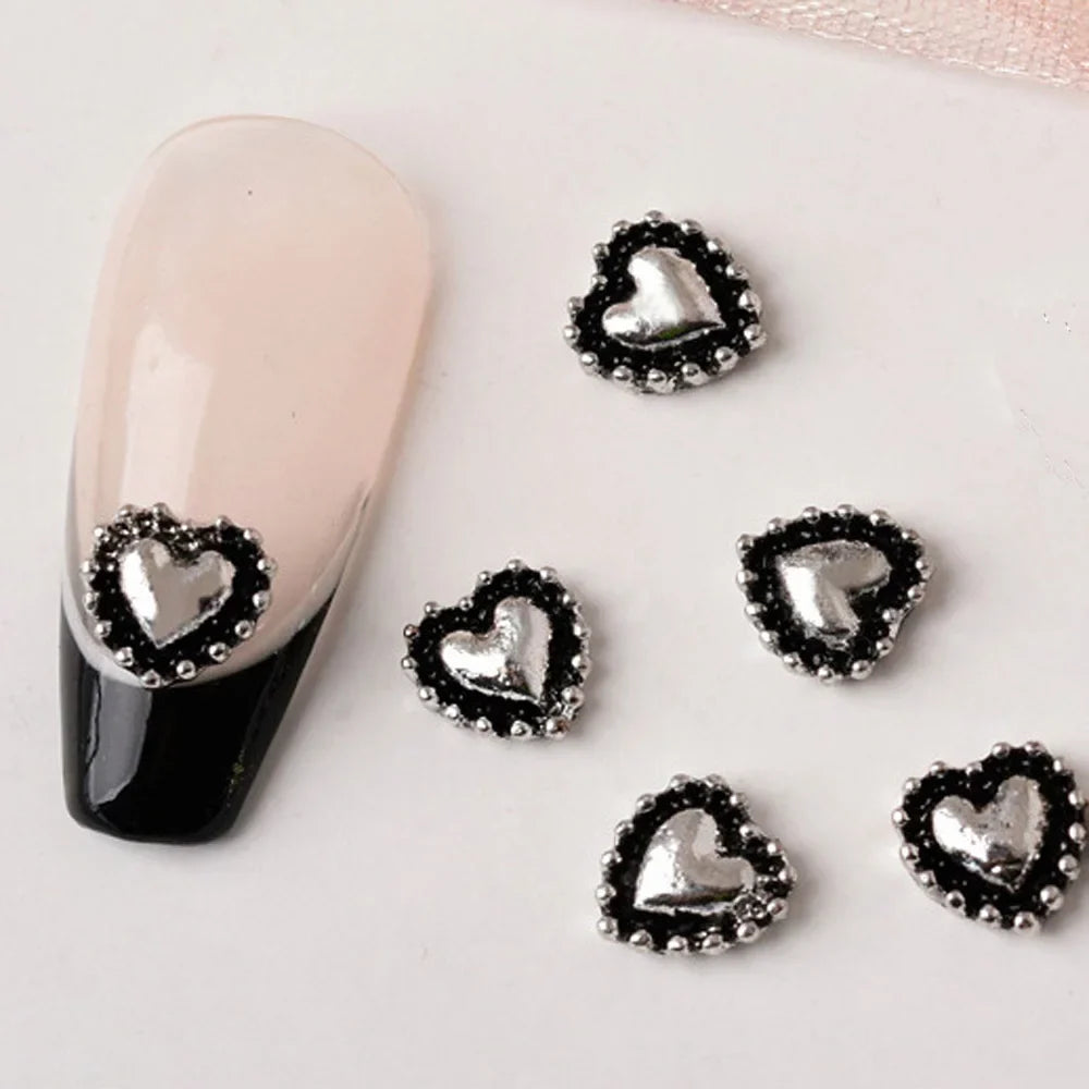 50pcs Mini Alloy Cross Nail Art Charm 3D Small Chrome Ancient Silver Heart Nail Decoration Jewelry Punk Design Nail Accessories