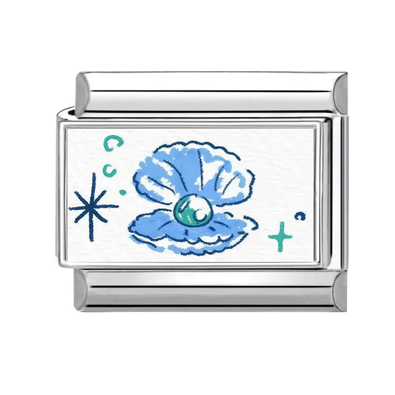 2025 Design Blue Series Black Cats Rabbit Eye Flower Sun Italian Charm Links Stainless Steel Fit 9mm Bracelet Jewelry DIY Making