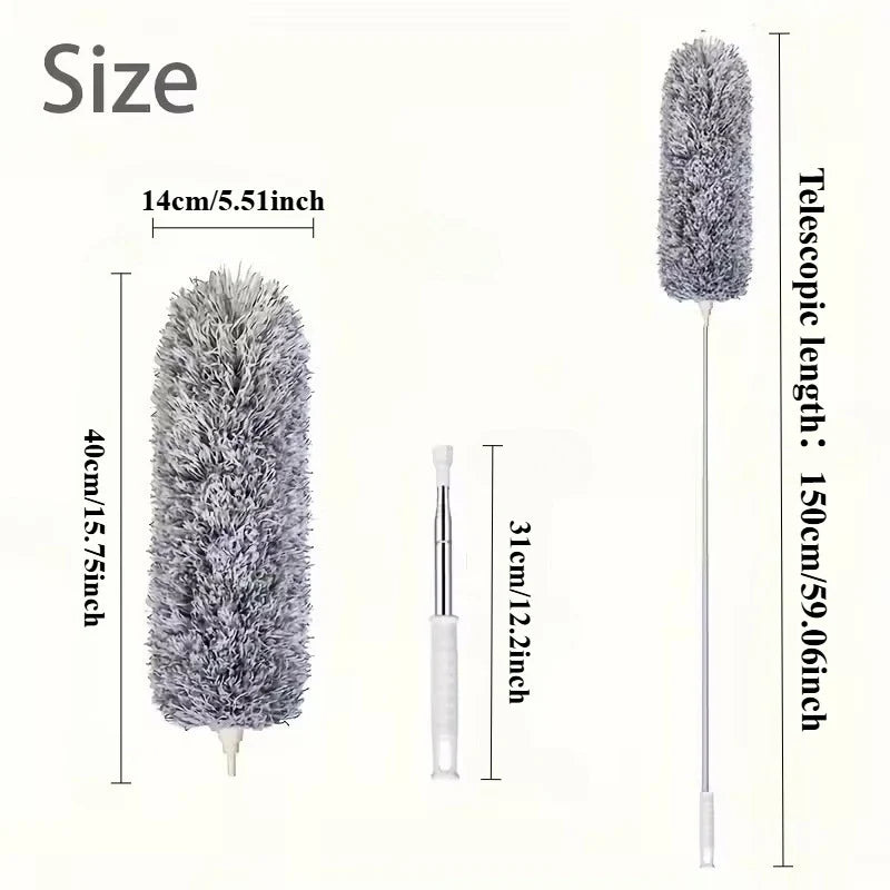 Duster with Extension Rod, Retractable Dust Brush, Microfiber Dust Brush, Reusable, Washable Ceiling Cleaning Tool