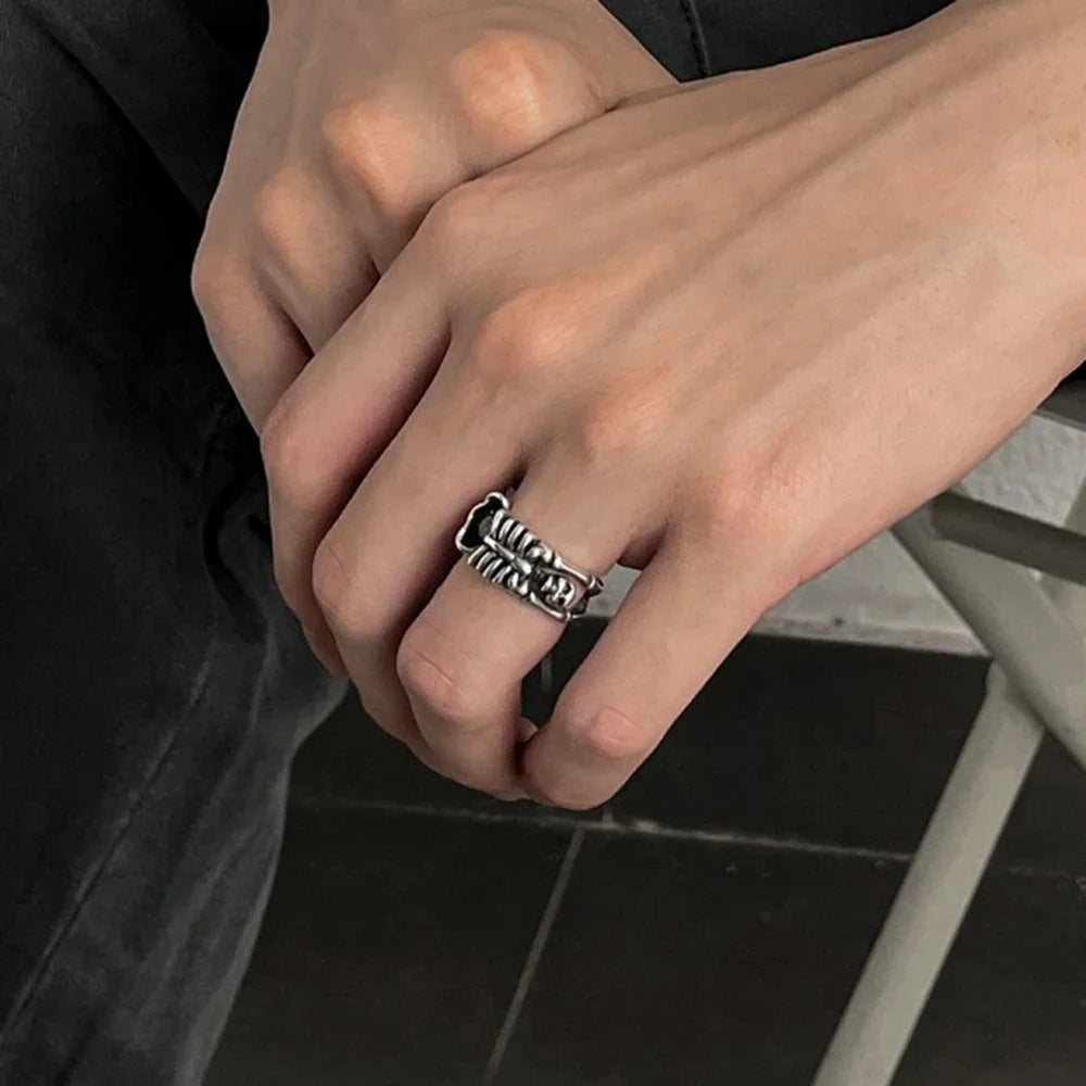 New Vintage Thai Silver Gothic Undead Skull Skeleton Cuff Finger Rings For Men Women Punk Fashion Jewelry Gift Party Y2K