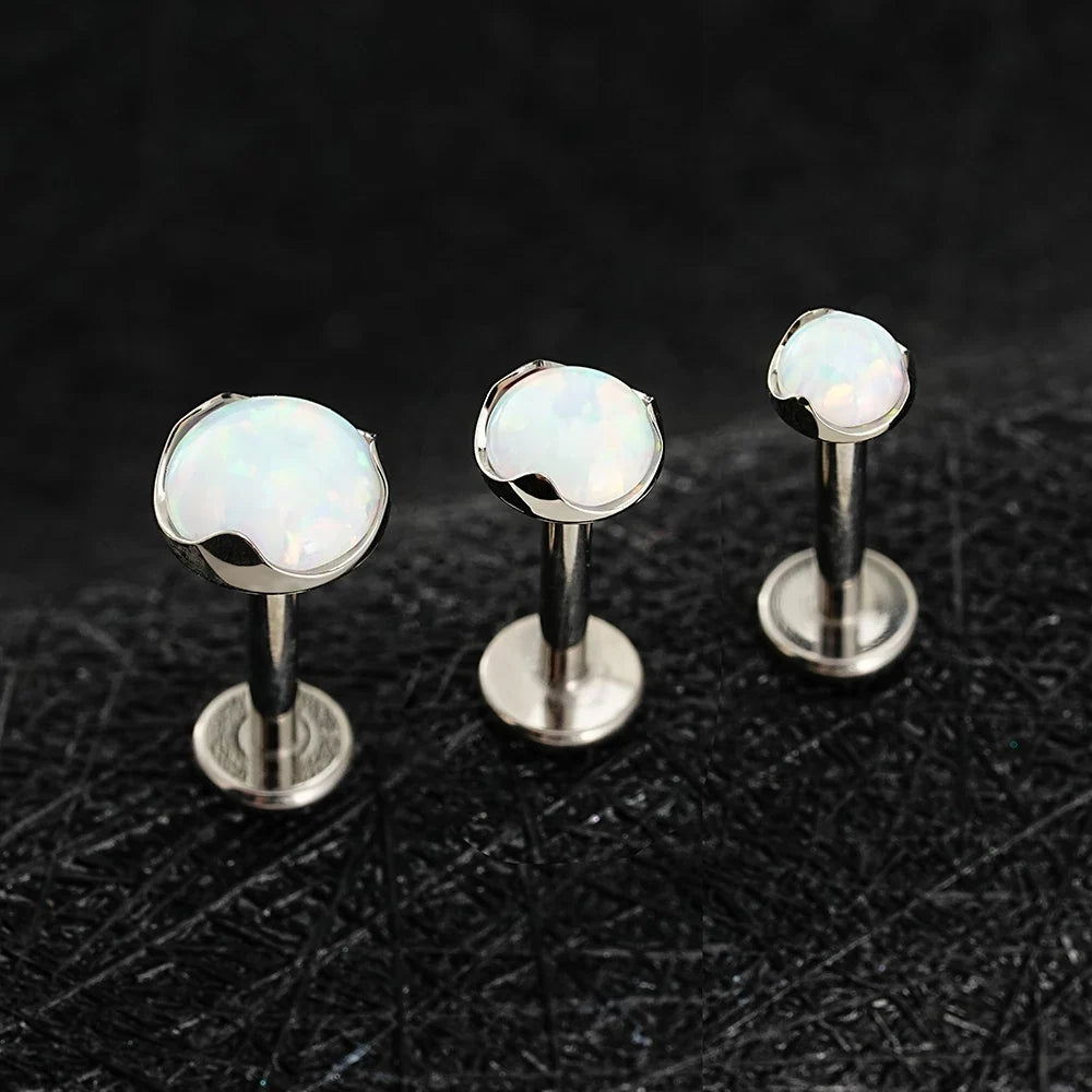 Right Grand ASTM F136 Titanium 3/4/5mm Opal Flat Back Earring 16G Dainty Tragus Nose Cartilage Medusa Stud Lip Piercing Jewelry