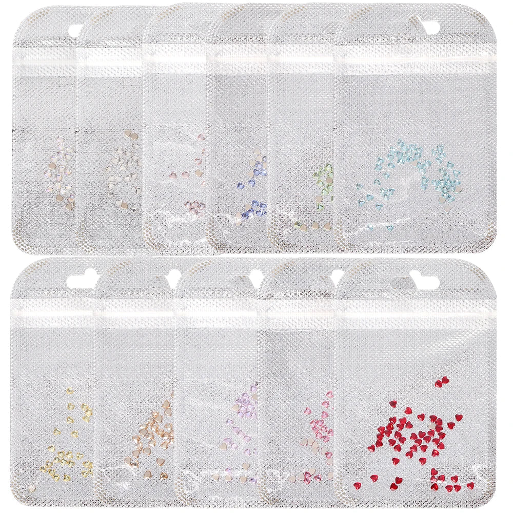 3*3mm Glass Flat Bottom Nail Drill Rhinestones Heart Shape Series Glitter Flatback Crystal For DIY Nail Art Drill Decoration