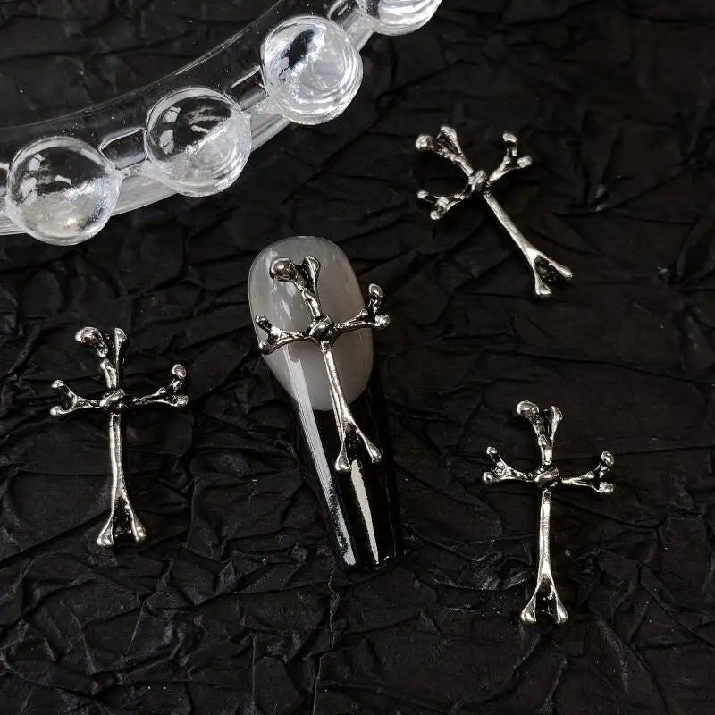 10pcs Gothic Punk Style Nail Art Charms Antique Silver Alloy  Jesus Catholic Cross Accessories Devil Angel Nail Decorations