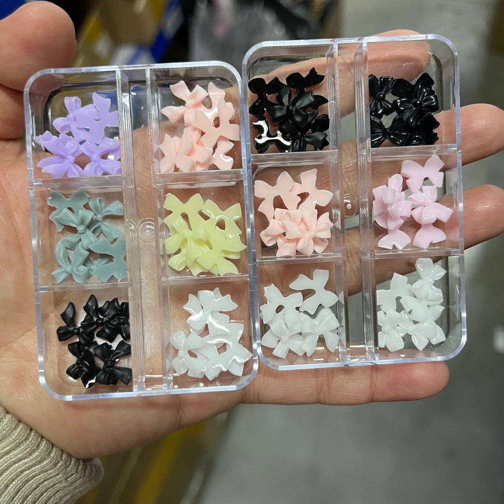 30pcs Mixed Resin Bowknot Bow Nail Art Charms Pink/White/Black 3D Nail Decoration Studs Jewelry For Acrylic Nails Valentine Tips